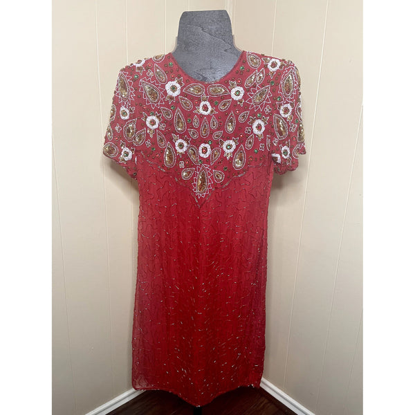 Red beaded and sequins dress
