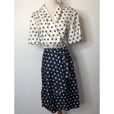 Vintage navy and white polka dot ruffle wrap dress