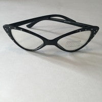 50's style cat eye clear lens glasses with clear stones