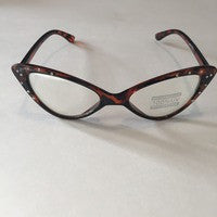 50's style cat eye clear lens glasses with clear stones